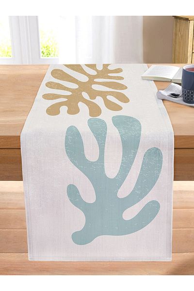Realhomes Digital Printed Modern Stitched Raschel Knitted Runner with Onedraw Drawing Leaf Motif on Colorful Background