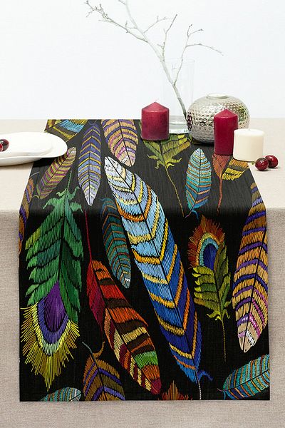 Realhomes Colorful Leaves Digital Printed Modern Stitched Raschel Knitted Runner