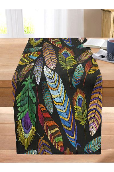 Realhomes Colorful Leaves Digital Printed Modern Stitched Raschel Knitted Runner
