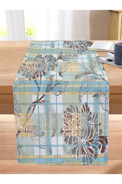 Realhomes Special Design Digital Printed Modern Stitched Raschel Knitted Runner with Flower Motifs on Plaids