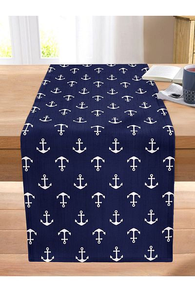 Realhomes Digital Printed Modern Stitched Raschel Knitted Runner with White Anchor Pattern on Colorful Background