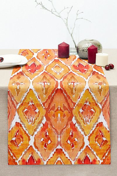 Realhomes Orange Digital Printed Damask Design Stitched Raschel Runner
