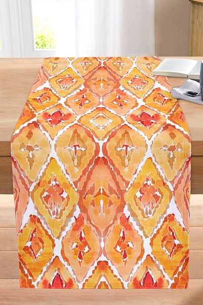 Realhomes Orange Digital Printed Damask Design Stitched Raschel Runner