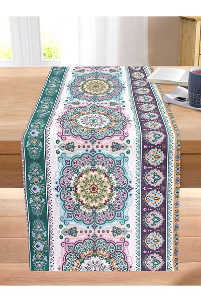Realhomes Horizontal Patterned Tile Motif Modern Digital Printed Stitched Raschel Knitted Runner
