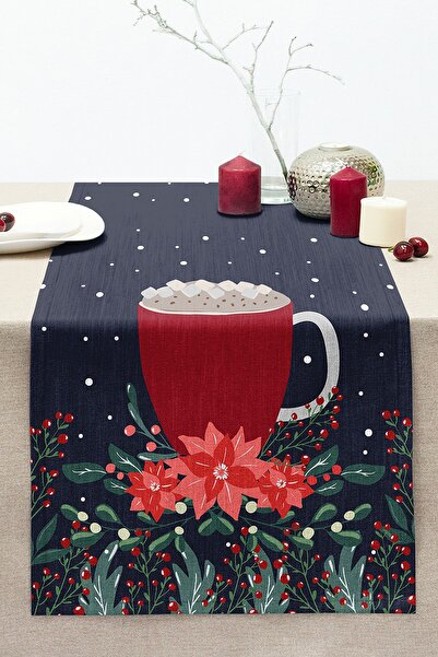 Realhomes أزرق داكن خلفية كأس أحمر منقوش رقميًا مطبوعًا حديثًا مخيط راشيل محبوك