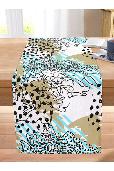 Realhomes Digital Printed Modern Stitched Raschel Knitted Runner with Onedraw Drawing on Colorful Background