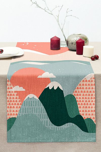 Realhomes Colorful Mountain Motif Digital Printed Modern Stitched Raschel Knitted Runner