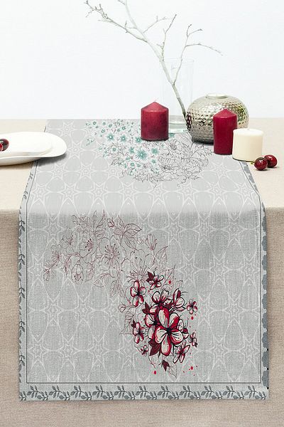 Realhomes Gray Background Floral Motif Special Design Digital Printed Modern Stitched Raschel Knitted Runner