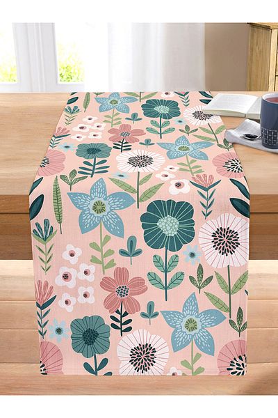 Realhomes Digital Printed Modern Stitched Raschel Knitted Runner with Flower Patterns on Powder Background