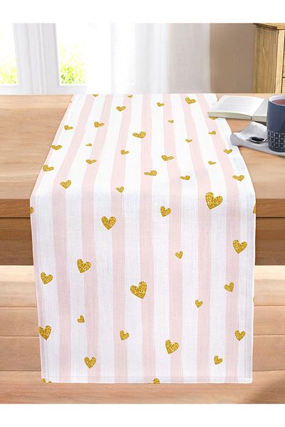Realhomes Striped Gilded Hearts Digital Printed Modern Stitched Raschel Knitted Runner
