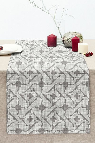 Realhomes Decorative Stitched Raschel Knitted Runner with Abstract Drawing on Denim Background