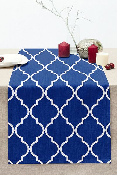 Realhomes Navy Blue Ogea Patterned Digital Printed Modern Stitched Raschel Knitted Runner