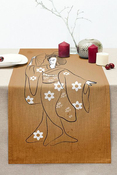 Realhomes Traditional Japanese Female Figure Digital Printed Special Design Decorative Modern Stitched Raschel Runner
