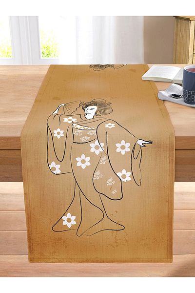 Realhomes Traditional Japanese Female Figure Digital Printed Special Design Decorative Modern Stitched Raschel Runner