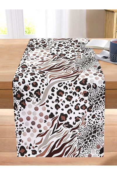 Realhomes Leopard Digital Printed Ikat Patterned Modern Stitched Raschel Knitted Runner