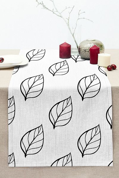 Realhomes Black and White Leaf Motif Modern Stitched Raschel Knitted Runner