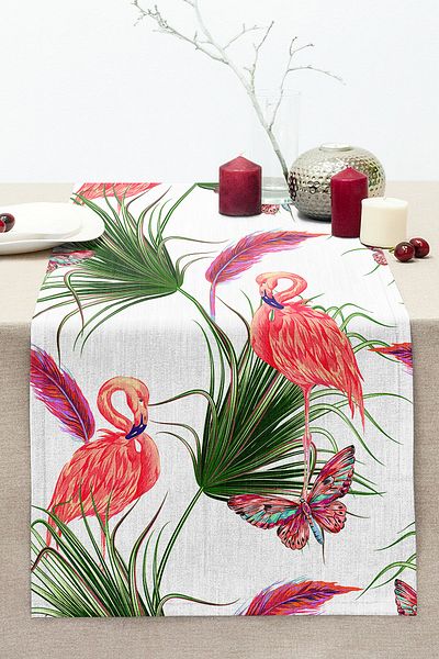 Realhomes Flamingo Pattern Digital Printed Modern Stitched Raschel Knitted Runner