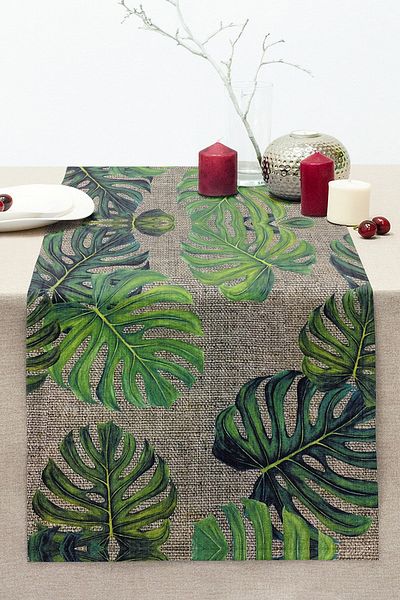 Realhomes Palm Leaves Special Design Stitched Raschel Knitted Runner with Sack Background