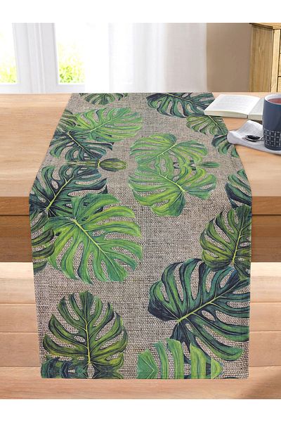 Realhomes Palm Leaves Special Design Stitched Raschel Knitted Runner with Sack Background