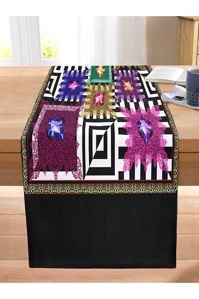 Realhomes Special Design Digital Printed Modern Stitched Raschel Knitted Runner with Colorful Motifs on the Geometric Floor
