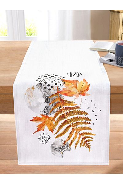 Realhomes Dry Leaf Patterned Modern Decorative Stitched Raschel Knitted Runner