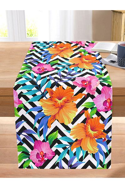 Realhomes Geometric Background Flowers Special Designed Digital Printed Stitched Raschel Knitted Runner