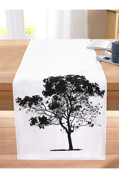 Realhomes Decorative Nature Drawing Tree Motif Stitched Raschel Knitted Runner