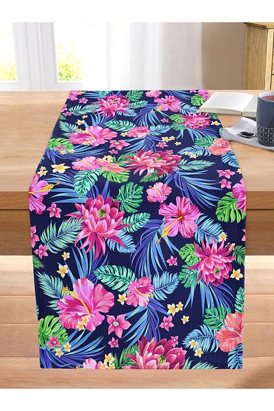 Realhomes Special Design Digital Printed Modern Stitched Raschel Knitted Runner with Tropical Patterns on Black Background