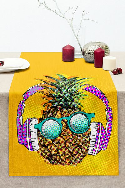 Realhomes Summer Pineapple Design Decorative Stitched Raschel Knitted Runner