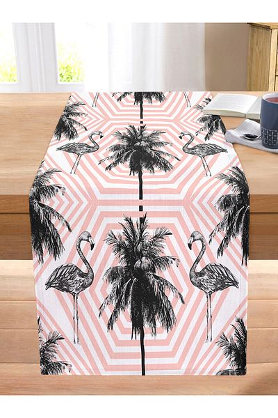Realhomes Flamingo Patterned Digital Printed Decorative Stitched Raschel Knitted Runner
