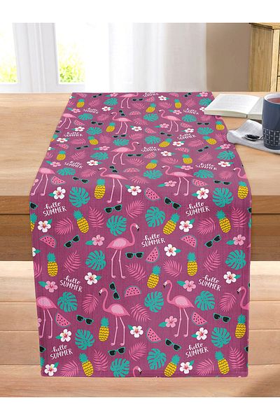 Realhomes Hello Summer Special Designed Digital Printed Modern Stitched Raschel Knitted Runner on Purple Background