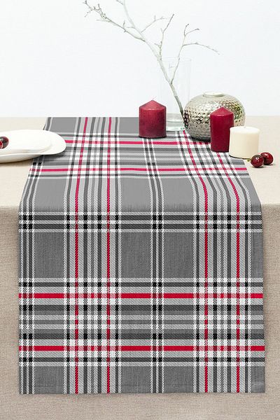 Realhomes Plaid Patterned Digital Printed Modern Stitched Raschel Knitted Runner