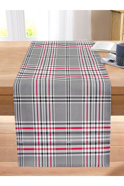 Realhomes Plaid Patterned Digital Printed Modern Stitched Raschel Knitted Runner