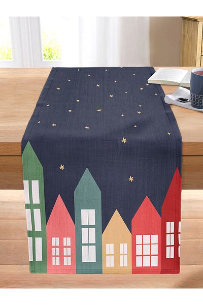 Realhomes Happy New Year Designed Digital Printed Decorative Stitched Raschel Knitted Runner
