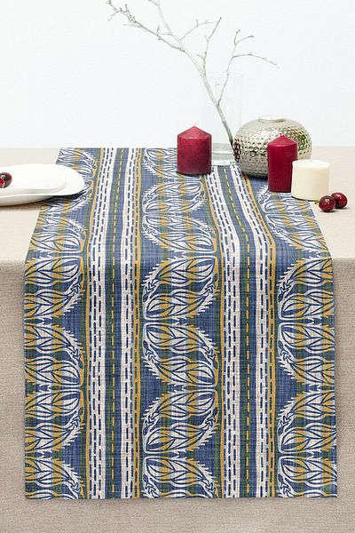 Realhomes Jeans Background Straight Striped Leaf Motif Stitched Raschel Knitted Runner