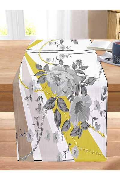 Realhomes Special Design Digital Printed Modern Stitched Raschel Knitted Runner with Flower Pattern on White Background