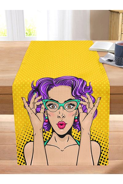 Realhomes Yellow Polka Dot Popart Patterned Decorative Stitched Raschel Knitted Runner