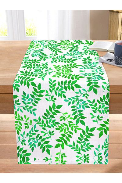 Realhomes Leaf Themed Digital Printed Stitched Raschel Knitted Runner