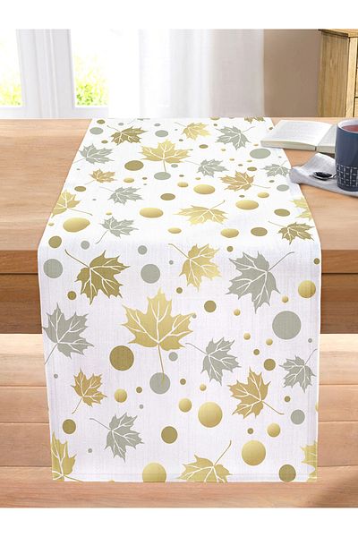 Realhomes Geometric Patterned Leaf Motif Digital Printed Modern Stitched Raschel Knitted Runner on White Background