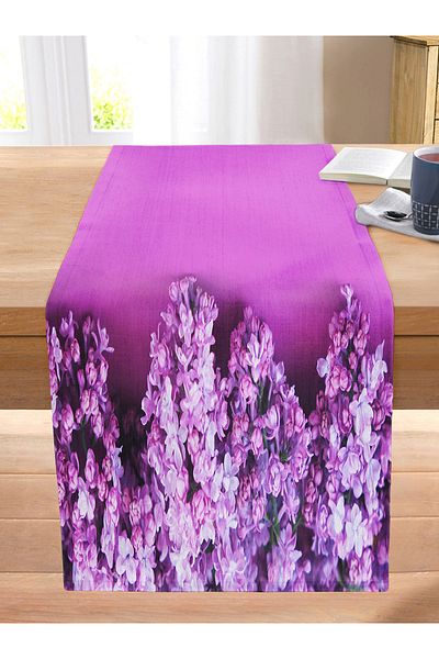 Realhomes Purple Flower Motif Digital Printed Modern Stitched Raschel Knitted Runner