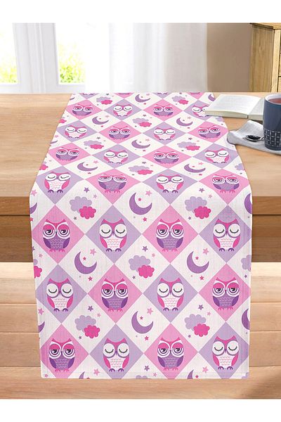 Realhomes Pink Colored Owl Themed Digital Printed Modern Stitched Raschel Knitted Runner