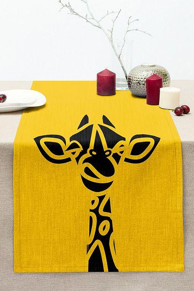 Realhomes Digital Printed Modern Stitched Raschel Knitted Runner with Onedraw Drawing Giraffe Silhouette on Colorful Background