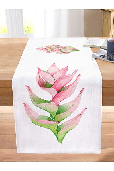 Realhomes Digital Printed Decorative Stitched Raschel Knitted Runner with Exotic Leaf Design