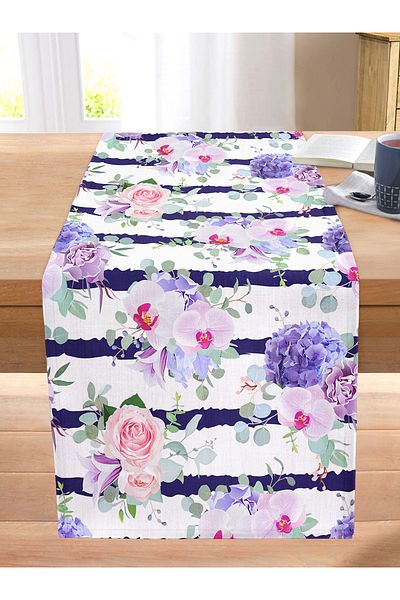 Realhomes Hyacinth Patterned Horizontal Striped Decorative Stitched Raschel Knitted Runner