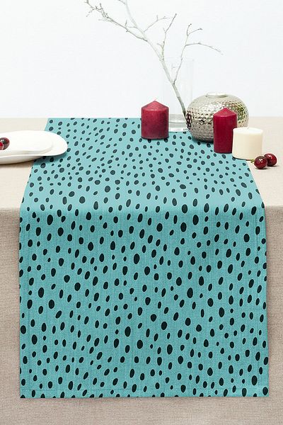 Realhomes Black Polka Dot Patterned Digital Printed Modern Stitched Raschel Knitted Runner on Colorful Background