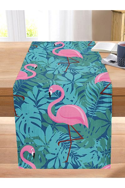 Realhomes Flamingo Patterned Digital Printed Stitched Raschel Knitted Runner