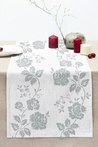 Realhomes Gray Rose Motif Digital Printed Modern Stitched Raschel Knitted Runner