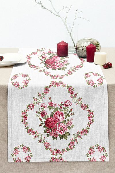 Realhomes Rose Themed Digital Printed Decorative Stitched Raschel Knitted Runner