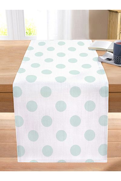 Realhomes Light Blue Polka Dot Digital Printed Modern Stitched Raschel Knitted Runner