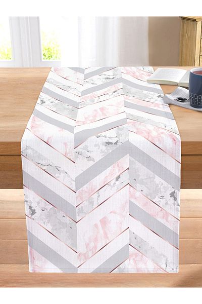 Realhomes Geometric Design Stitched Raschel Knitted Runner with Marble Background